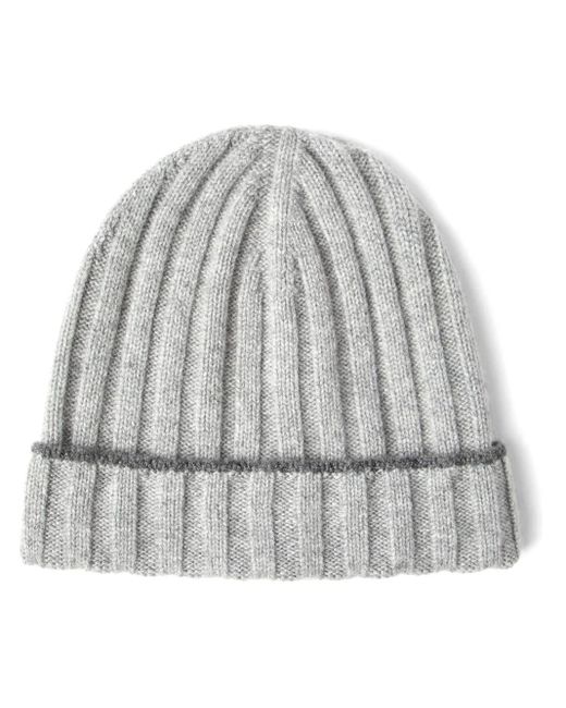 Brunello Cucinelli Gray Cashmere Ribbed Beanie for men