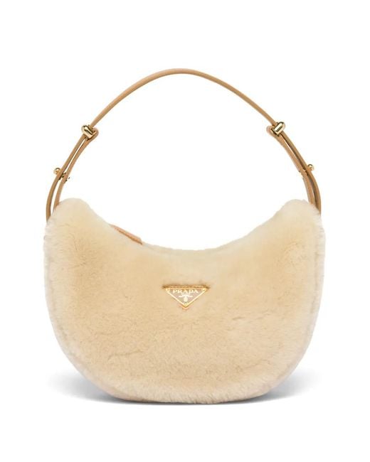Prada White Arqué Shearling Shoulder Bag
