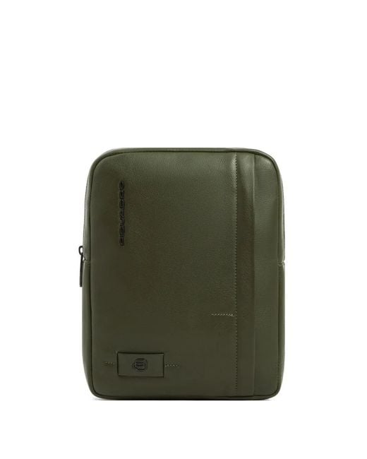 Piquadro Green Leather Messenger Bag for men