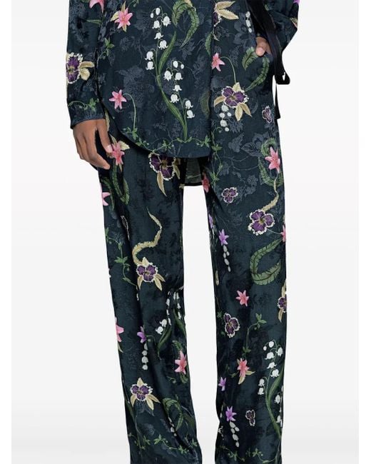 Agua Bendita Blue Memoria Tesoro Floral-Print Flared Trousers