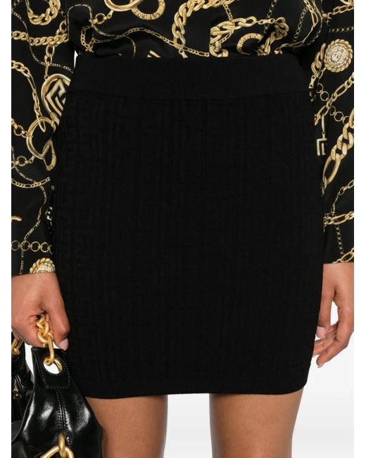 Balmain Black Midirock aus geripptem Strick