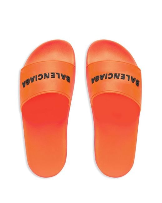 Balenciaga Orange Logo-print Rubber Sliders for men