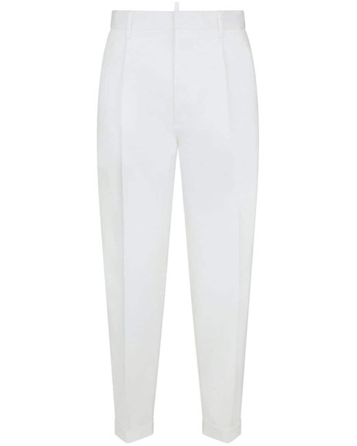 DSquared² White Pleated Cropped Tapered-leg Trousers for men