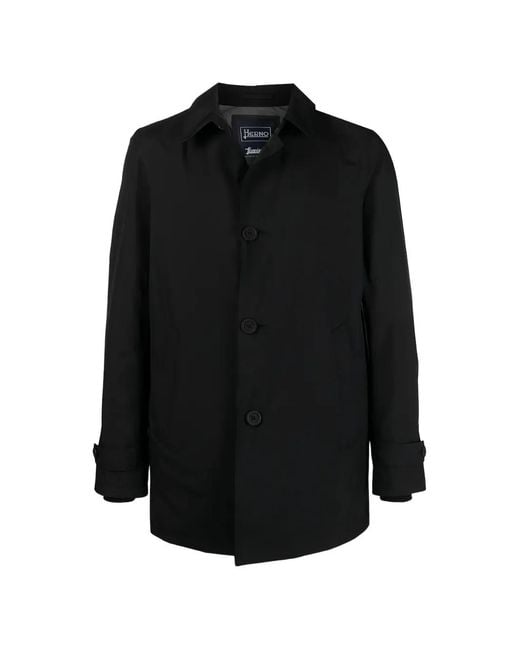 Herno Black Single-Breasted Button-Fastening Coat for men