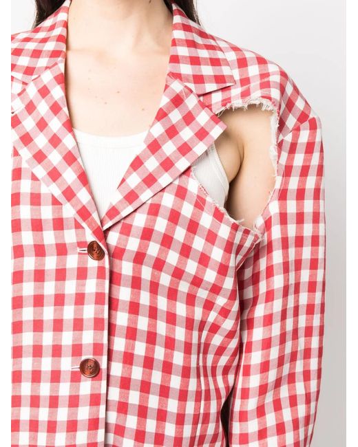 Acne Red Single-Breasted Gingham Blazer