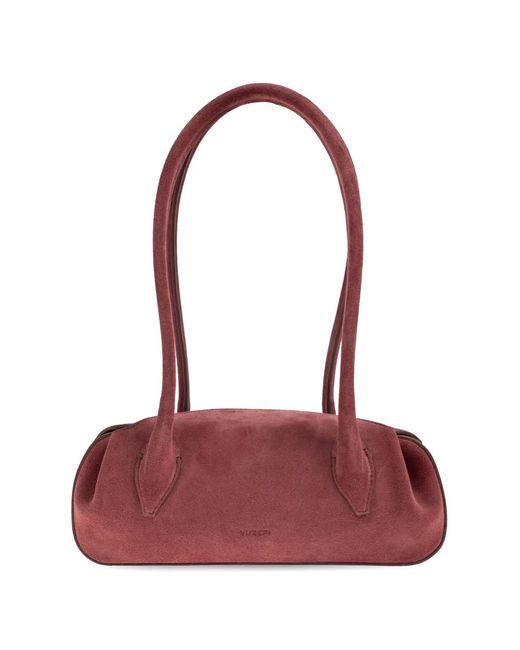 Yuzefi Purple Mini Oyster Suede-Finish Leather Shoulder Bag