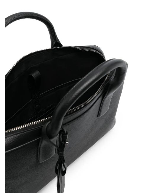 Giorgio Armani Black Logo-Stamp Leather Laptop Bag for men