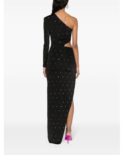 Nissa Black Crystal-embellished Asymmetric Maxi Dress