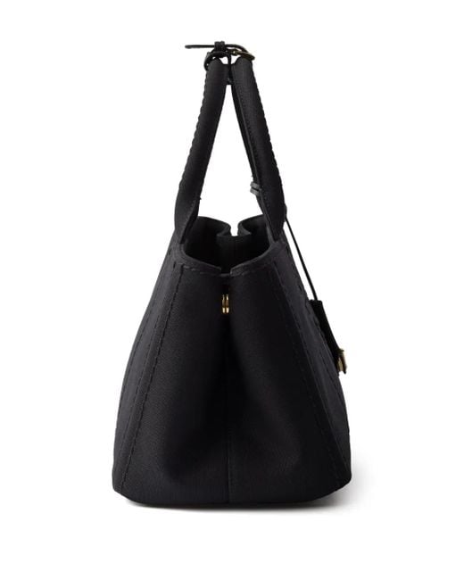 Prada Black Jardinière Large Cotton Canvas Handbag