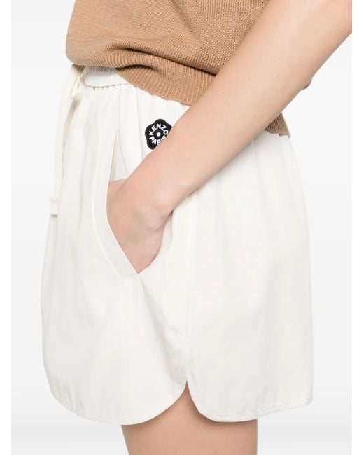 KENZO White Logo-Patch Drawstring Mini Skirt