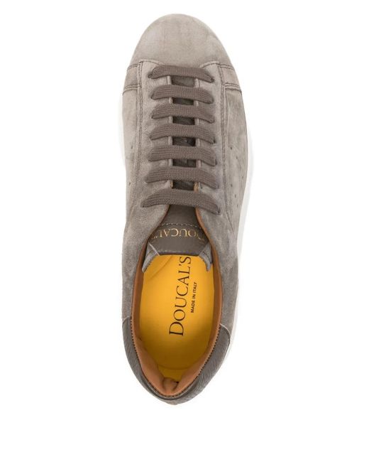 Doucal's Brown Perforated Leather Trainers for men