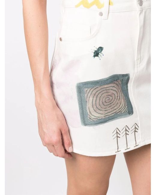 McQ Alexander McQueen White Floral-Print Denim Mini Skirt