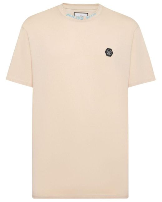 Philipp Plein Natural Logo-plaque Cotton T-shirt for men