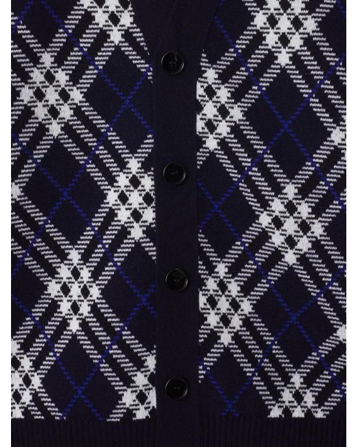 Burberry Blue Check Wool Blend Cardigan for men