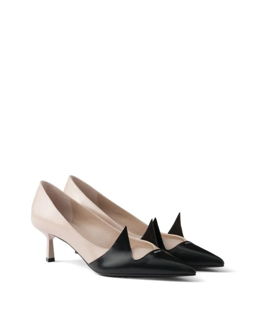 Prada White 55Mm Two-Tone Brushed-Leather Pumps