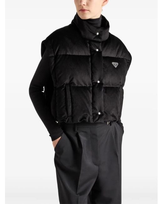 Prada Black Convertible Velvet Down Jacket