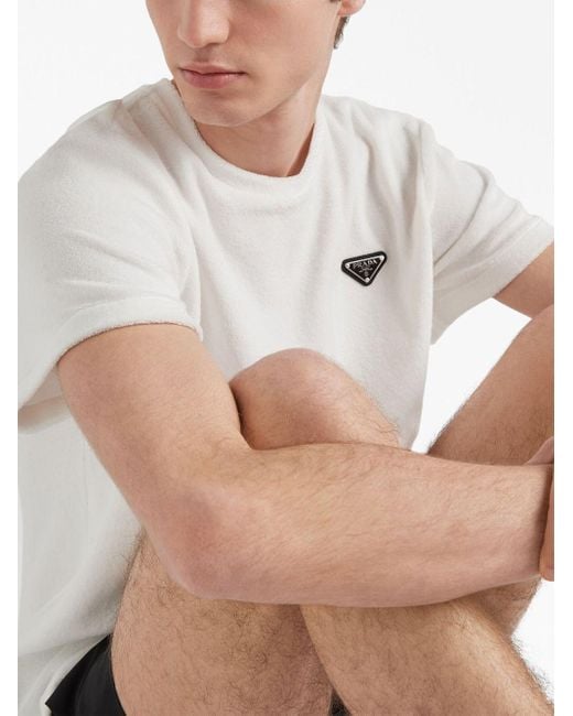 Prada Terry Towelling T-shirt in White for Men | Lyst