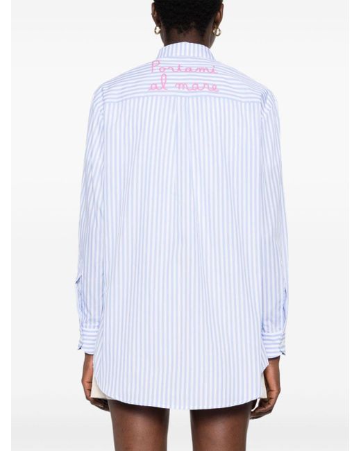Mc2 Saint Barth White Striped Cotton Shirt
