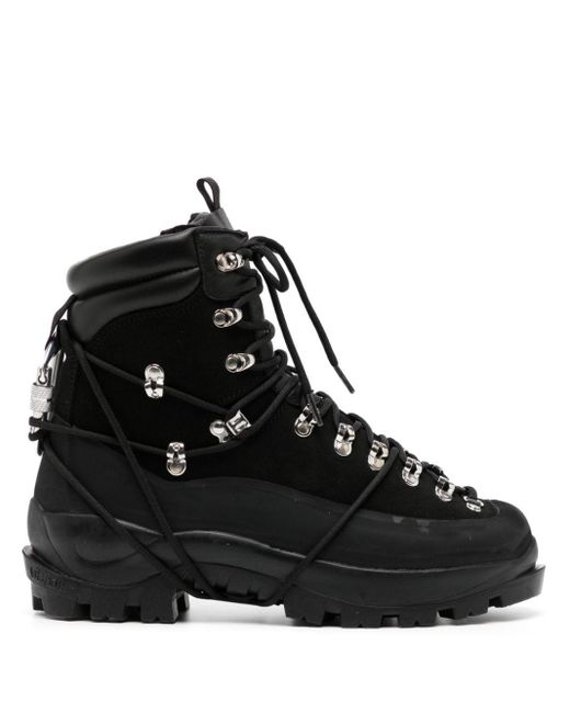 HELIOT EMIL Black Lace-up Leather Hiking Boots for men