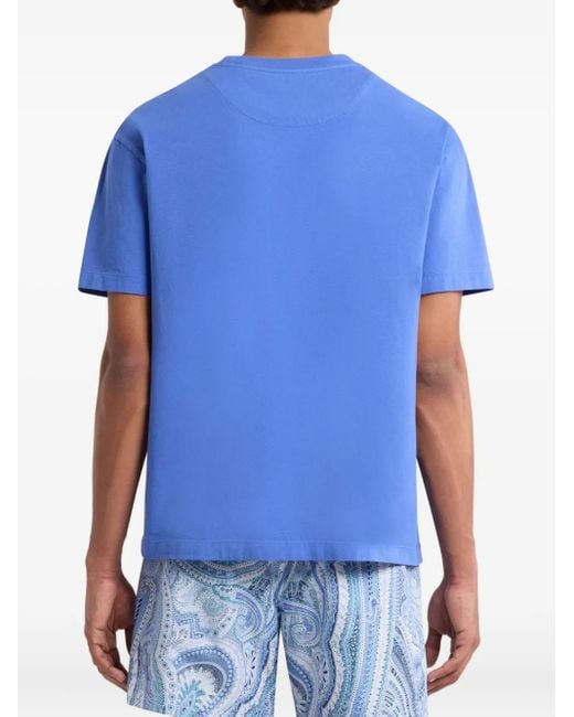 Etro Blue Logo-Embroidered T-Shirt for men