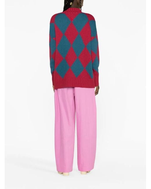 LaDoubleJ Red Klassischer Argyle-Pullover