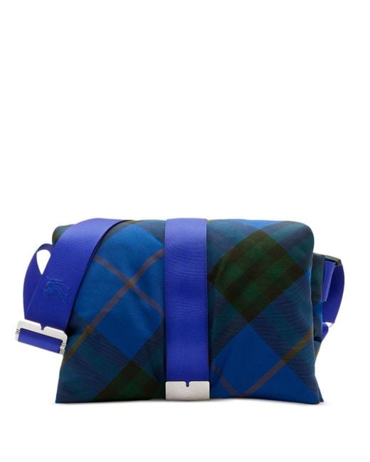 Burberry Blue Pillow Checked Padded Messenger Bag for men