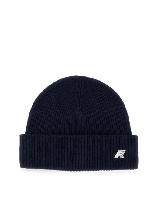 K-Way Blue Brice Ribbed-Knit Beanie Hat for men