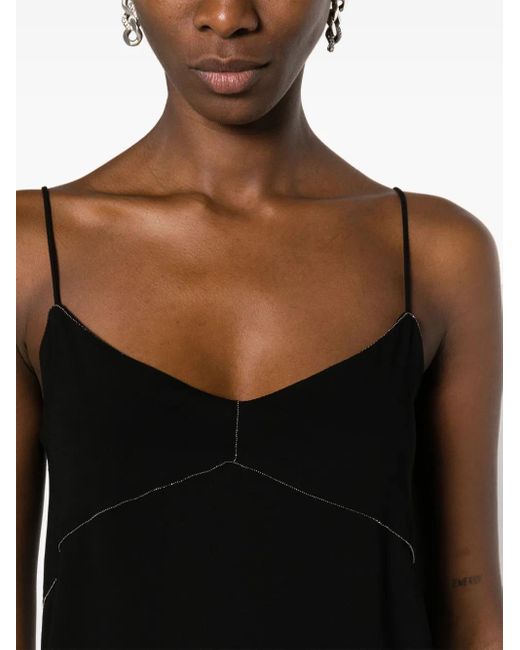 Fabiana Filippi Black Beaded-Trim Crepe Tank Top