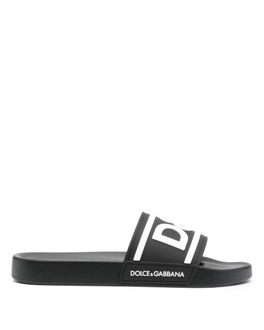 Dolce & Gabbana Black Beach Slippers With Logo Print for men