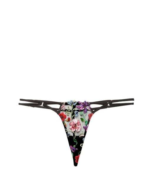 Fleur du Mal Black Wildfleur Floral Thong