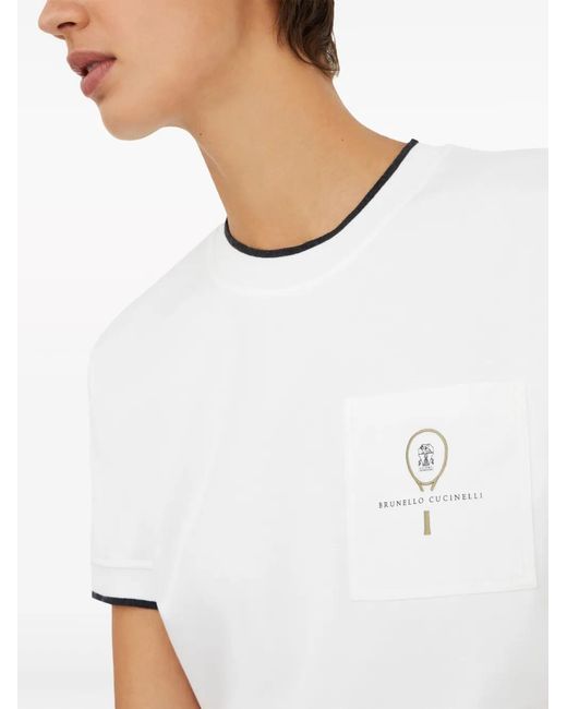 Brunello Cucinelli White Embroidered Cotton T-Shirt