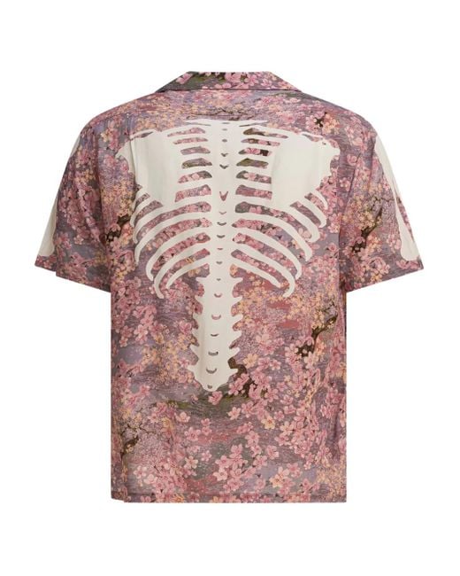 Kapital Pink Floral-Print Skeleton Shirt for men