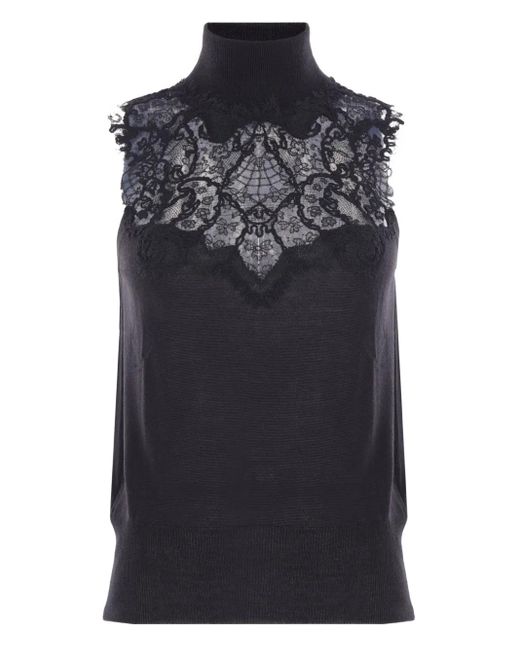 Ermanno Scervino Black Lace-Insert Turtleneck Top