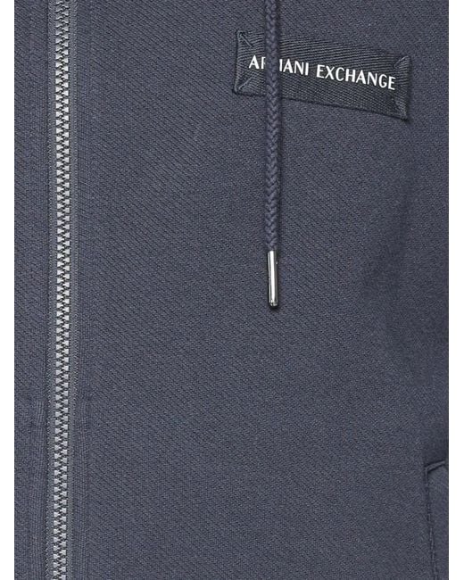 ARMANI EXCHANGE Blue Logo-Patch Zip-Up Hoodie for men