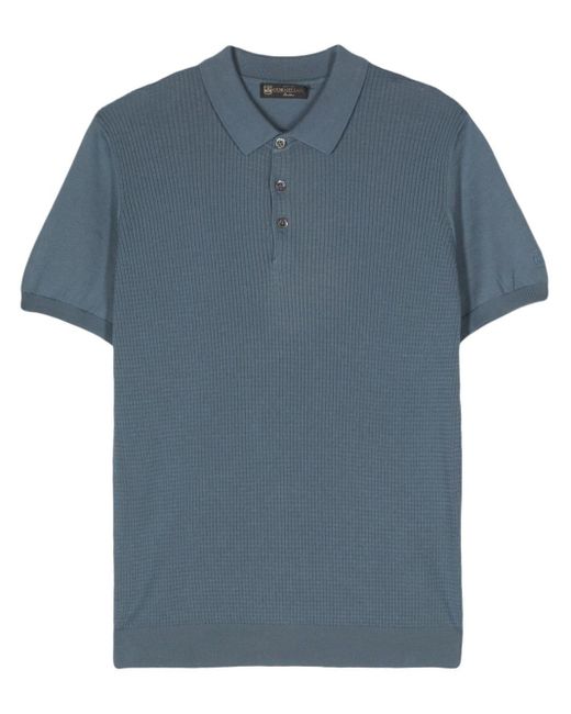 Corneliani Blue Waffle-knit Polo Shirt for men
