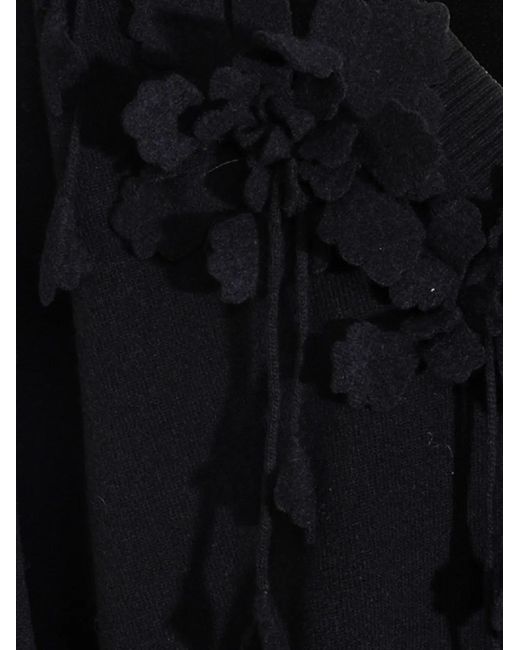 Alberta Ferretti Black Floral-Appliqué V-Neck Mini Dress