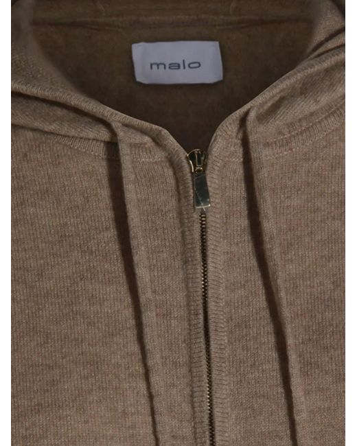 Malo Brown Zip-Up Cotton Hoodie