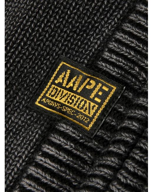 Aape By A Bathing Ape Black V-Neck Patch-Detail Cardigan for men