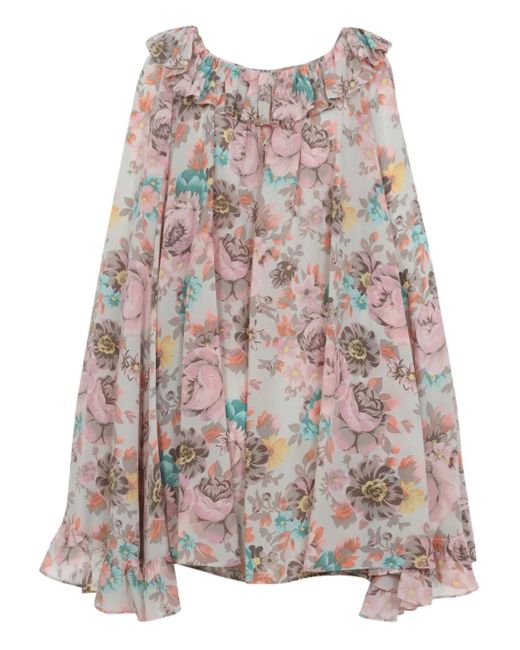 Chloé Gray Ruffled Floral-Print Mini Dress