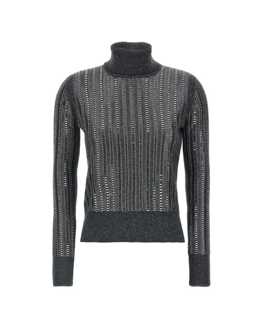 Ermanno Scervino Gray Open-Knit Roll-Neck Sweater