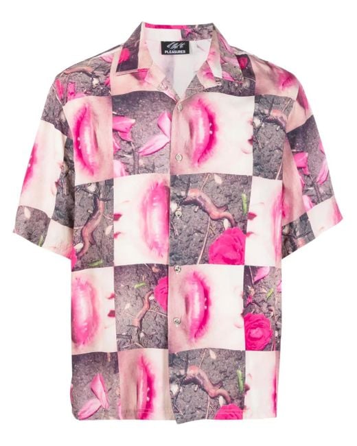Camicia A Maniche Corte Wormy Lips di Pleasures in Pink da Uomo