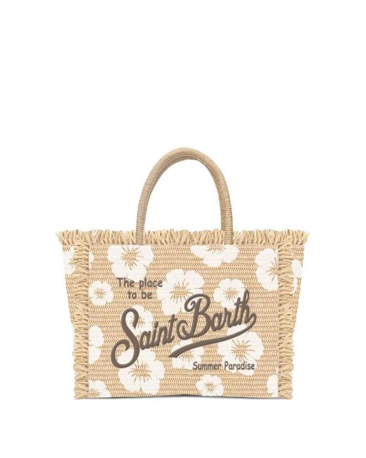 Mc2 Saint Barth Metallic Mini Vanity Hibiscus-Print Fringed Tote Bag