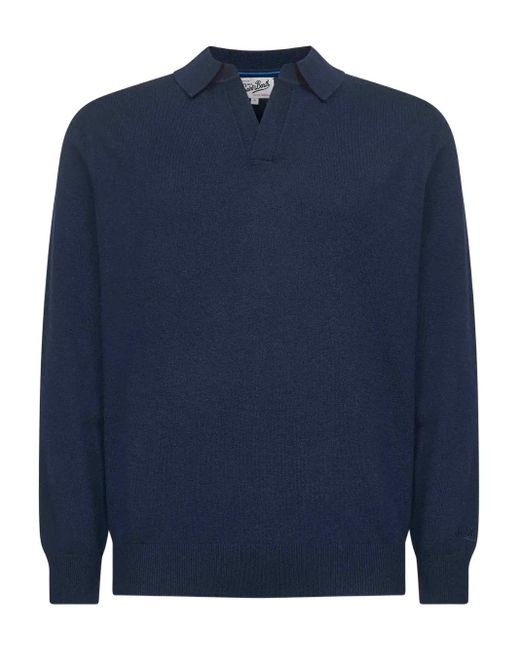Mc2 Saint Barth Blue Ribbed Embroidery Polo Shirt for men