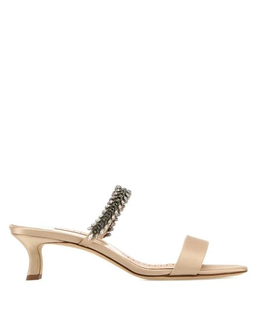Manolo Blahnik Natural 50Mm Kifasan Beaded Satin Sandals
