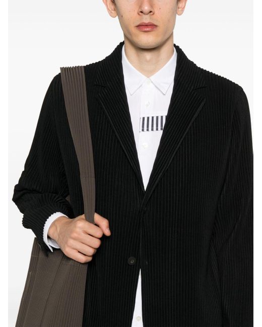 Homme Plissé Issey Miyake Black Pleated Single-Breasted Jacket for men