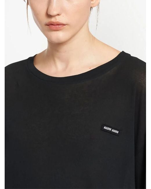 Miu Miu Black Logo-Patch Long-Sleeve T-Shirt