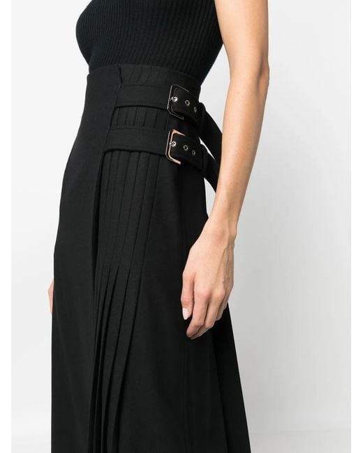 Alberta Ferretti Black Buckle-Detail Pleated Skirt