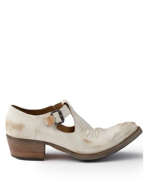 Prada Brown Buckle-Detail Stitched Loafers for men