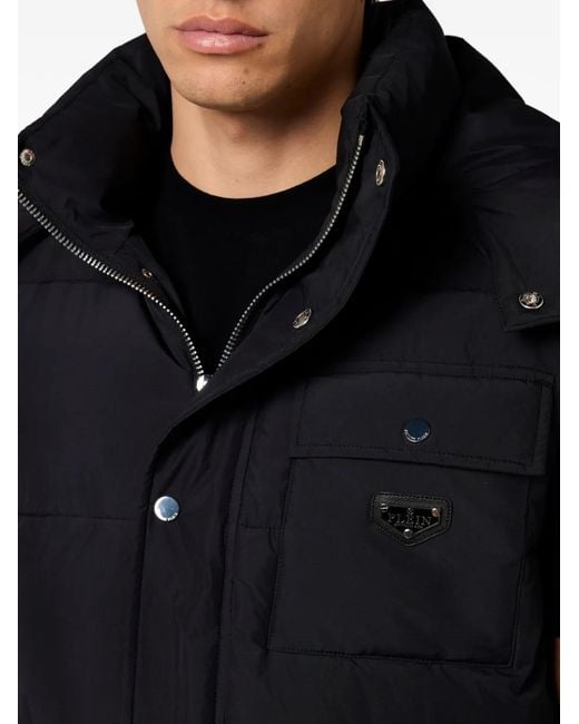 Philipp Plein Black Hooded-Puffer Gilet for men