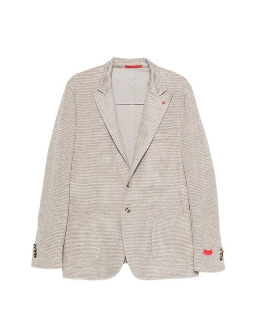 Isaia White Houndstooth-Pattern Blazer for men